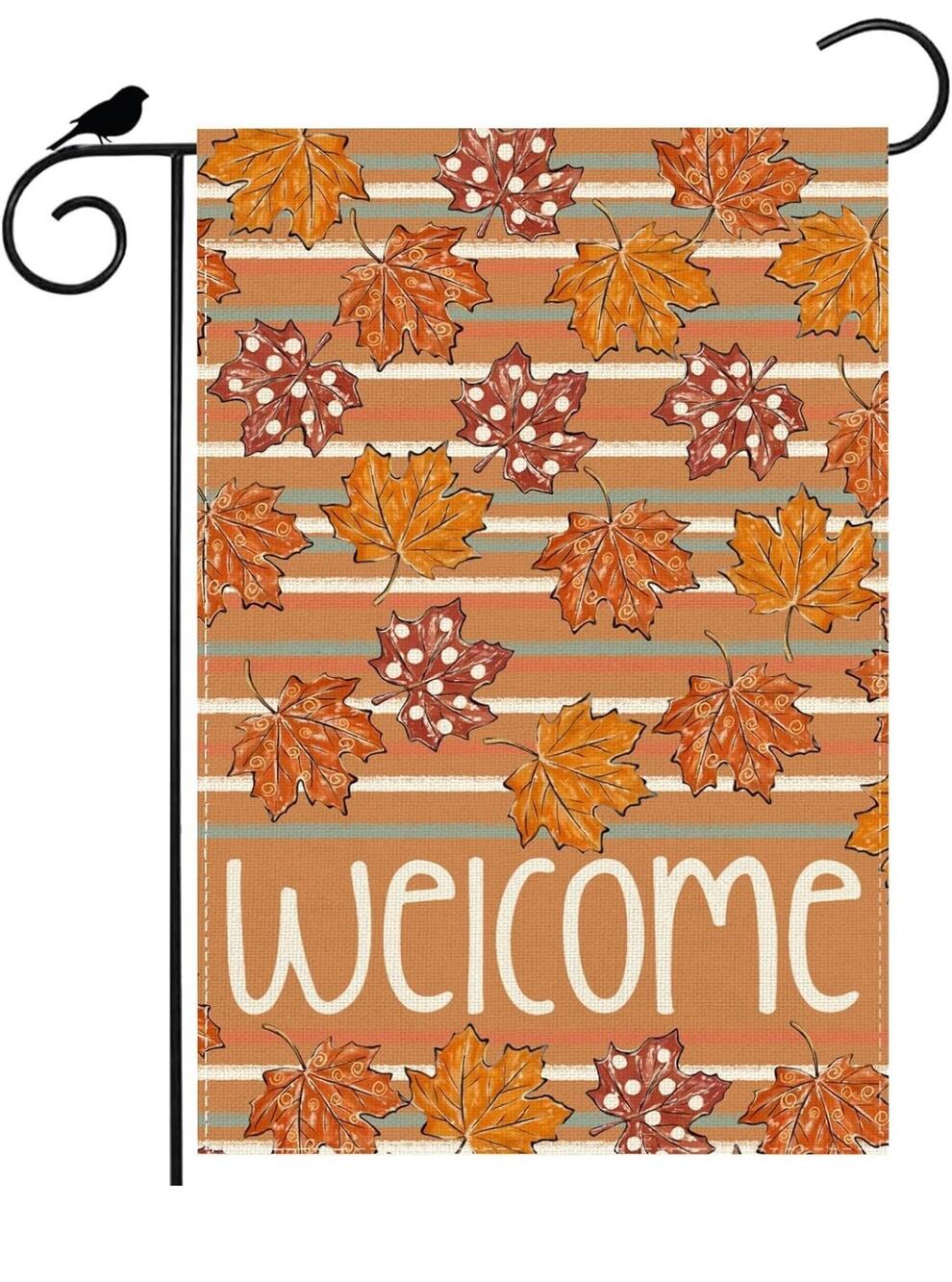 2-Welcome Fall Garden Flag 12x18" Double Sided Outside Maple Leaves Paw Print